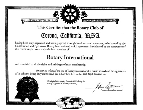 corona rotary charter