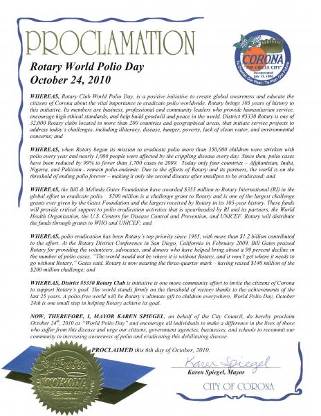 corona proclamation world polio day